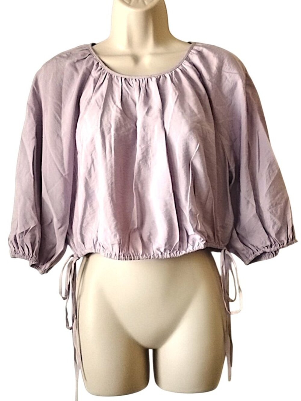 NWOT & Other Stories Puff Sleeve Tie-Sides Crop Top M Mauve Lavender